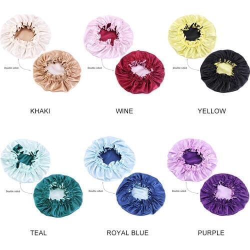 Kids Adjust Reversible Cute Satin Bonnet Hair Caps Double Layer Sleep Night Cap Night Turban Children Solid Headwear Hat