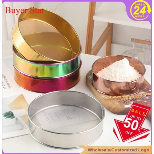 20cm/15cm Kitchen Fine Metal Mesh Flour Sifter Gold Round Stainless Steel Flour Sieve Strainer Sifters Shaker Baking Pastry Tool