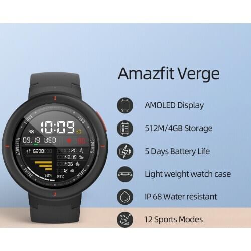New Amazfit Verge Sport Smartwatch GPS Bluetooth Microphone Speaker Pedometer Message Push Heart Rate for Android iOS Phone