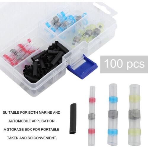 100Pcs Mixed Heat Shrink Wire Connectors Solder Sleeves Waterproof Butt Terminals Crimp Connector Soldering Tube