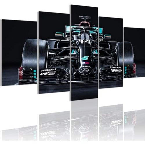 Modern Black Racing Car 5 Panels HD Canvas Painting Posters Wall Art Print Picture for Living Room Interior Home Decor Frame