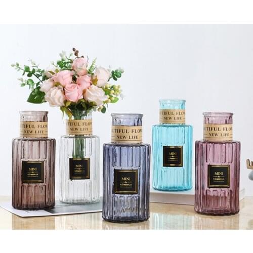 Glass Vase Europe Colored Glass Vase With Ribbon For Room Decoration Vases Striped Terrarium Tabletop Vases ваза для декора