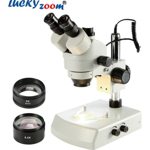 Lucky Zoom 3.5X-90X Stereo Trinocular Microscope For Soldering Dual Halogen SZM0.5X 2.0X Objective Lens Accessories