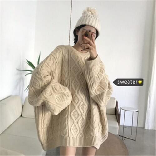 Loose Oversize Womens Knitted Sweaters Twist Vintage 2021 Spring Autumn Female Pullover New Arrivals Trendy Ladies Outerwear