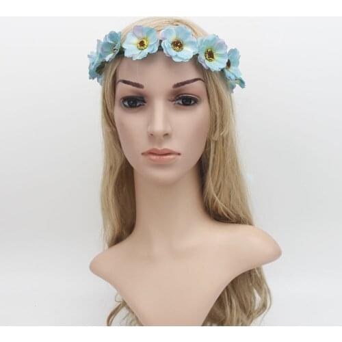 Fabric Flower Headband Wedding Flower Crown Boho Rattan Wreath Ribbon Garland Sweet Rose Wianek Kwiatowy Bride Hair Accessories