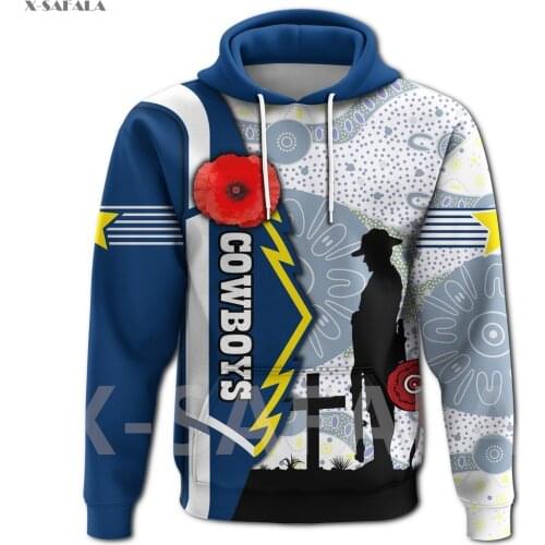 Cowboys North Aboriginal Anzac Day 3D Printed Hoodie Man Women Harajuku Outwear Zipper Pullover Sweatshirt Casual Jacket