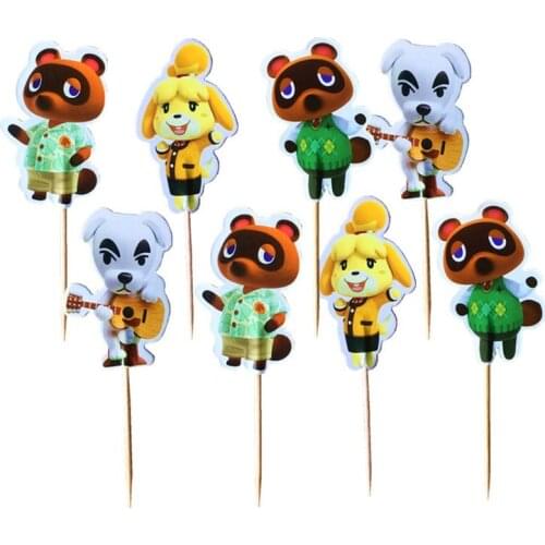 24pcs Cartoon Animal crossing Party Cupcake Cake Toppers Picks Kids Birthday Party Supplies Wedding Decorations Cake Cup