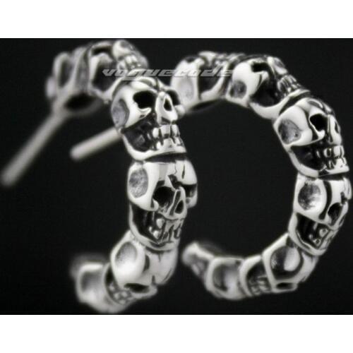 925 Sterling Silver Skull Mens Biker Rocker trendy Earring 8M010