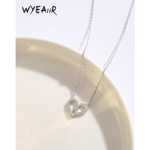WYEAIIR Simple Hollow Rhinestone Exquisite Love Couple Fashion Gift 925 Sterling Silver Clavicle Chain Female Necklace