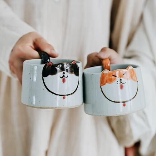 Japanese Shiba Inu dog handmade cup creative ceramic coffee mug household tea water milk cartoon cup 300ml