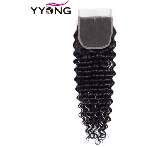 Yyong Brazilian Deep Wave Closure 4*4 Swiss Lace Free/Middle/Three Part Remy Human Hair Natural Color Free Shipping 8-22 inches