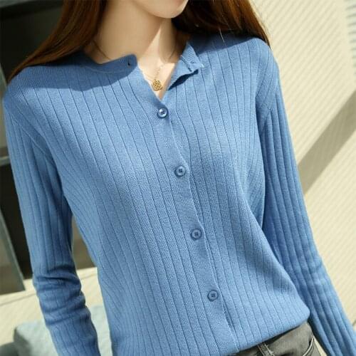 Womens Single Breasted Long Sleeve Cashmere Cardigans Knitted Sweater Female O-Neck Casual Loose Plus Size Thin Jacket Spring