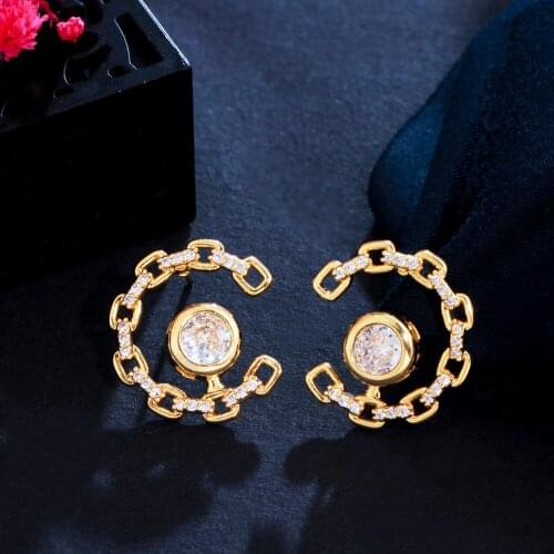 ThreeGraces 2021 New Fashion Cubic Zirconia Big Gold Color Stud Earrings for Women Dancing Party Accessories Jewelry Gift ER689