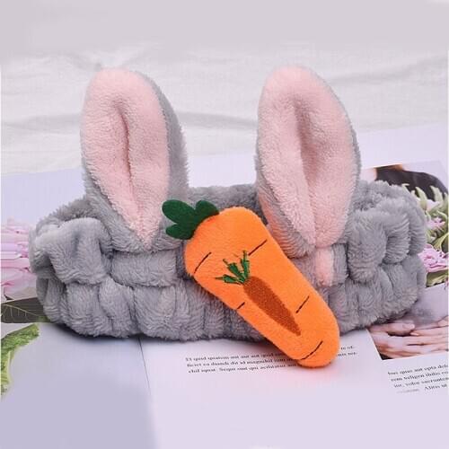 Women Creative Carrot Rabbit Ears Headband Wash Face Hair Band Turban Flannel Solid Color Cute Headband Headwear New Arrival
