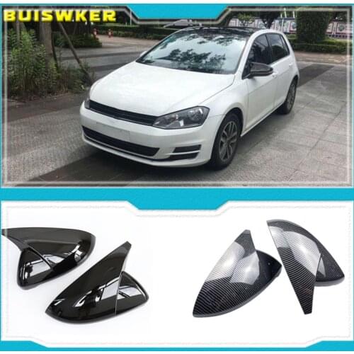 2 pieces For VW Golf MK7 7.5 GTI 7 7R Mirror Covers Caps RearView Mirror Case Cover Carbon Look Bright Black Matte Chrome Cover