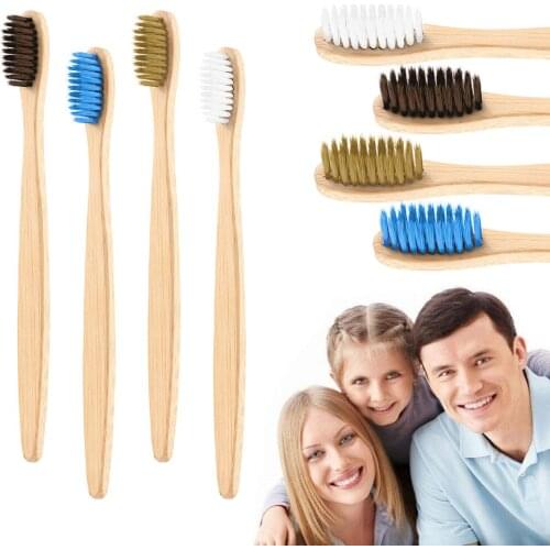 4Pcs/1 Pc Adults Oral Care Bamboo Handle Eco-friendly Nature Wooden Toothbrush Soft 4 Color Bristle Cleaning Travel Tooth Brush