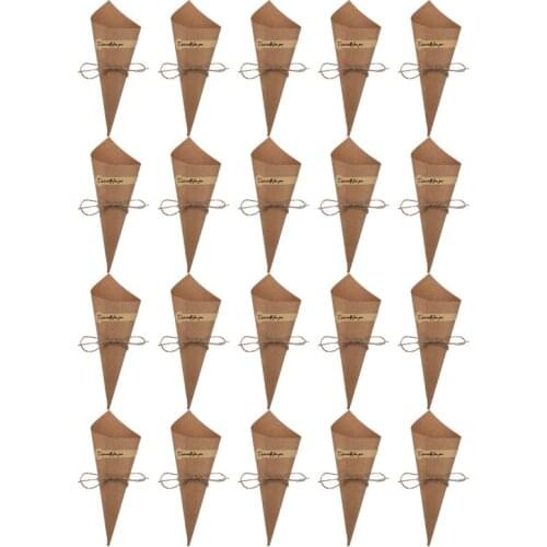 50pcs Party Paper Cake Cones Candy Food Paper Cones Wrappers with Hemp Rope