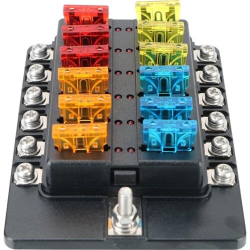 6 Ways 12 Ways Blade Fuse Block Fuse Box Holder M5 Stud With LED Indicator Light For Auto Car Boat Marine 32V 100A