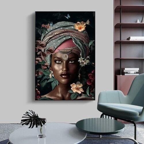 African Women Flowers Canvas Painting On The Wall Abstract Girls Posters and Prints Wall Art Pictures for Living room Home Decor