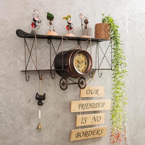 American iron aircraft wall clock living room bedroom wall creative shelf milk coffee shop music dining bar retro wall hanging