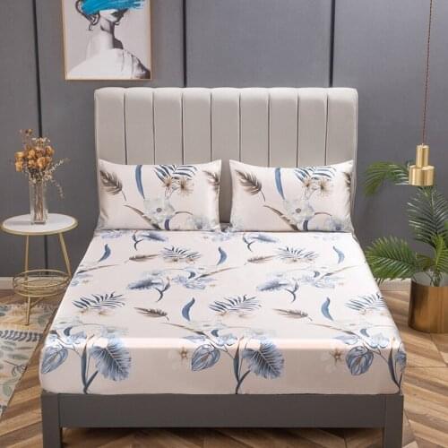 Flower Ice Touch Satin Soft Silk Solid Mattress Cover Fitted Sheet Print for Bed Quilted Fitted Sheet for Single Double Bed