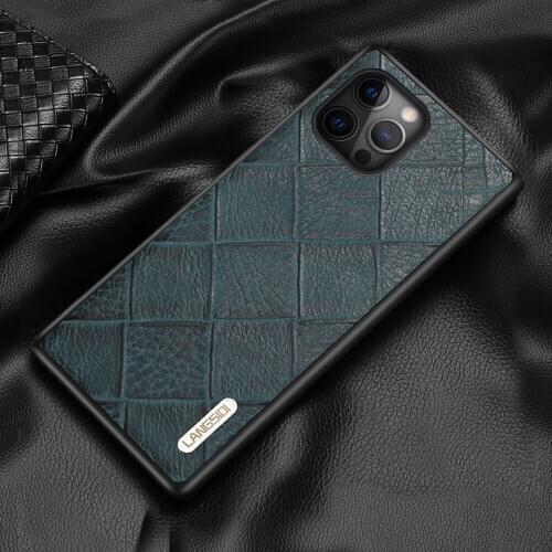 Genuine Leather Rhombus Grain Cell Phone Cases For iPhone 12 Pro Max 12 Max SE 2020 11 Pro Max X XS Max XR 5s 6s 7 8 Plus Cover