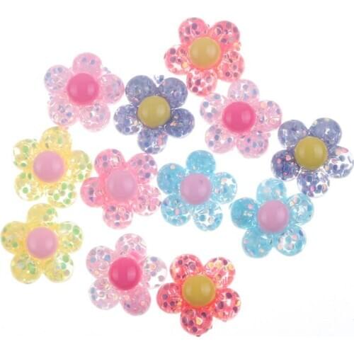 50pcs Clear Colorful Resin Flowers Decoration Crafts Flatback Cabochon Embellishments For Scrapbooking Diy Accessories