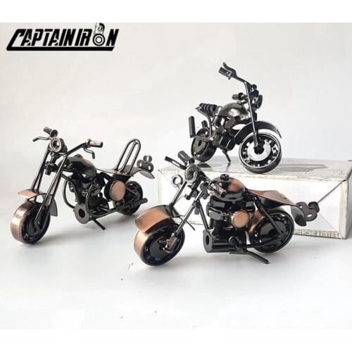 CAPTAINIRON Handmade Iron Motorcycle Model Retro Motor Figurine Metal Decoration Iron Motorbike Prop Vintage Home Decor Kids Toy