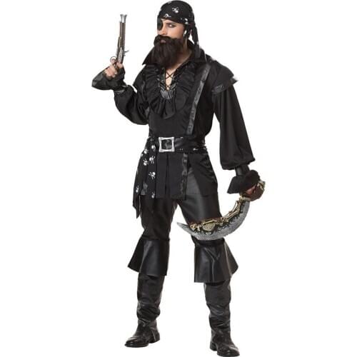 Halloween Pirate Costume Men Adult Jack Sparrow Cosplay Costume Eyepatch Beard Deluxe Carnival Pirates Costume