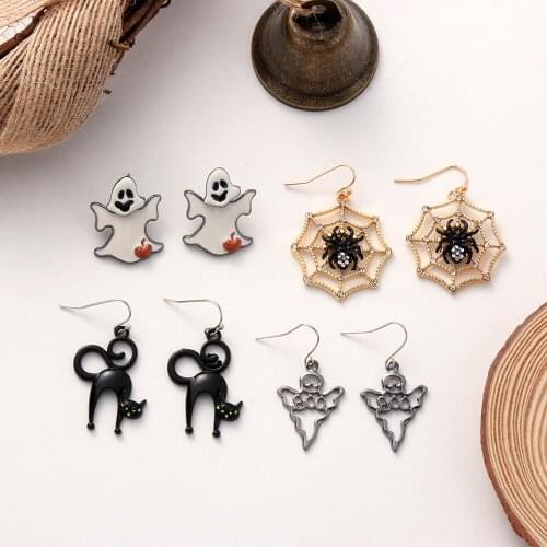 HOT Halloween Horror Funny Drop Earrings Gothic Black Ghost Skull Dangle Hook Stud Girls Party Gift Jewelry Party Decoration