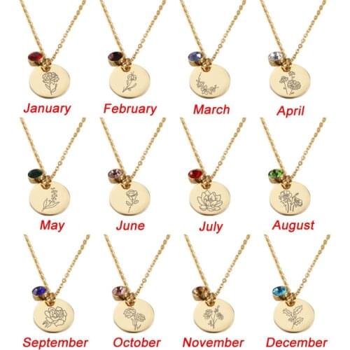 Hiyong Birth Stone Necklace Charm Birth Flower Necklaces Birthday Gifts Women Jewelry Flower Birth Stone Pendants Dropshipping