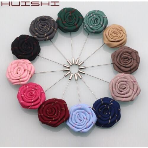 HUISHI New Lapel Rose Flower Brooch Handmade 13 colors Boutonniere Stick Brooch Pin Men Cool Beautiful Accessories Party Wedding