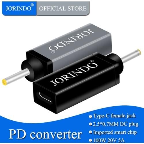 JORINDO Type-C female socket to DC2.5*0.7MM Laptop 100W power adapter,USB3.1 TO 2507 Fast charging converter,5A,Aluminum alloy