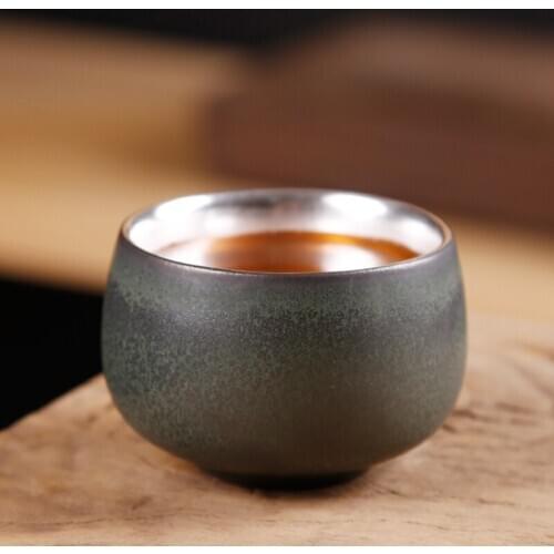 Handmade Tea Bowl Ceramic Cup 999 Silver Cups 50ml Vintage Puer Bowls China Teaware Master Teacups Jingdezhen Crafts Decoration