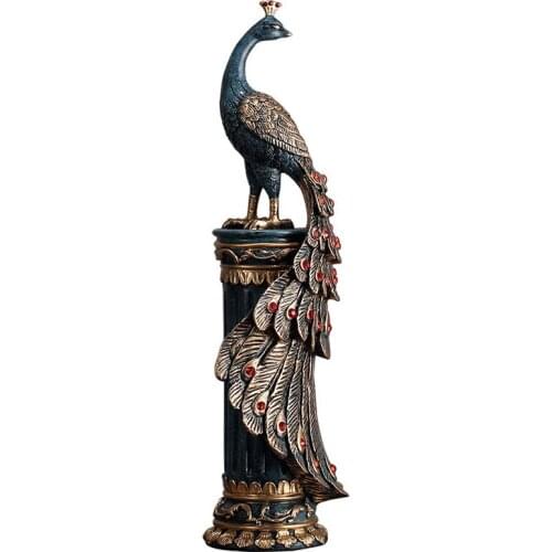 CHINESE ANTIQUE GILDED PEACOCKS STATUE RESIN ANIMAL SCULPTURE ROOM DECOR FENGSHUI ORNAMENT HOME DECORATION ACCESSORIES