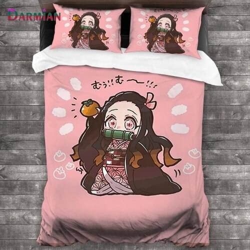 DARMIAN Fashion Anime Demon Slayer Design Printing Duvet Cover Sets 2 Pcs Throw Pillowcase and 1 Pcs Bedspread Home Bedding Set