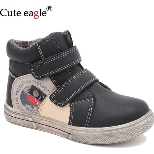 Cute eagle Spring Boots For boys Pu Leather Ankle Boots New Flat Sneakers for Boys Arch Support Little Kids Shoes EU 27-32