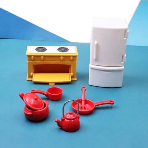 Fashionable Mini Dollhouse Kitchen Furniture Fridge Burner Miniature House Kit Exquisite Workmanship Solid