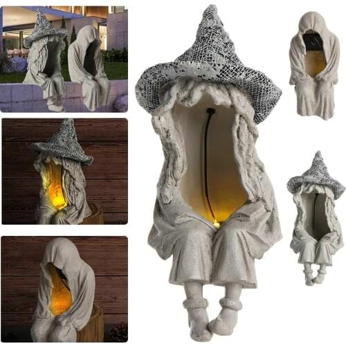 New Year 2022 Garden Decoration Halloween Courtyard Decorative Statues Sculpture Figurines Ornament with Solar LED Lawn Light