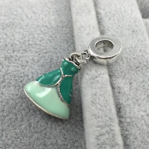 Ariel Dress Dangle with Green Enamel Pendant European Beads Fit Charms Bracelets&Bangles Necklace