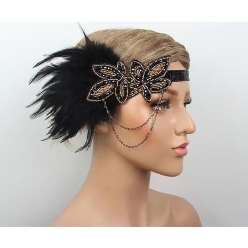 1920s Flapper Headpiece Roaring 20s Feather Headband Roaring 20s Gatsby Hair Accessories（Red