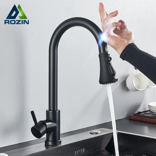 Rozin Smart Touch Kitchen Faucet Black Poll Out Sensor Faucets Brushed Gold 360 Rotated Crane Hot and Cold Water Mixer Taps