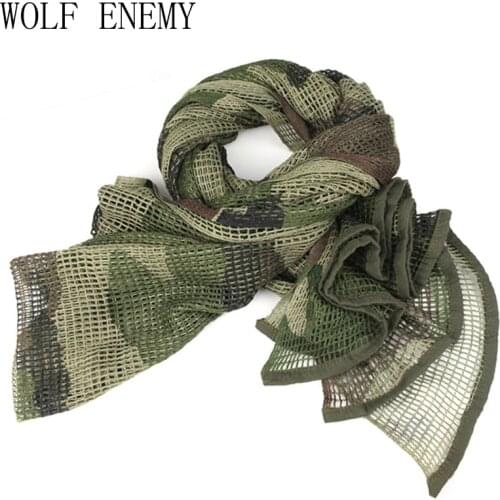 Russian YEGER Woodland Camo Tactical Army Mesh Cotton Scarf Hiking Scarves Sniper Veil Net 186cm*86cm Hunting Accessories