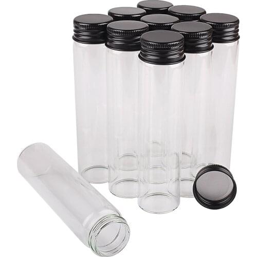 24 Pieces 60ml Glass Bottles with Black Aluminum Caps 30*120mm Spice Bottle Glass Jars Glass Containers Vials for Craft DIY Gift