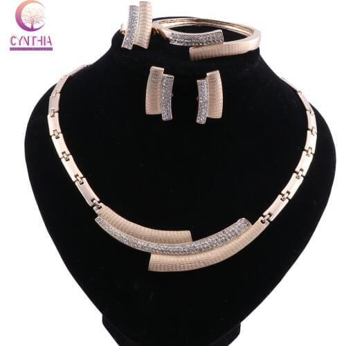 CYNTHIA Fine African Beads Wedding Accessories Jewelry Sets Crystal Gold Color Bridal Necklace Bracelet Earrings Rings Set