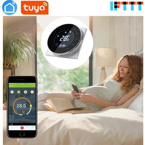 Tuya app water floor heating thermostat for warm floor heating round touch screen room temperature controller