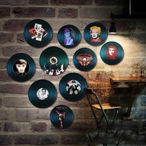 28CM American Round Vintage Black Vinyl Record Bar Coffee Livingroom Wall Pendant Mural Home Wood Print Star Celebrity Painting