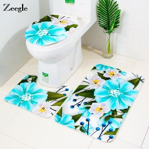 Zeegle Bathroom Carpet Floor Mat Non-slip Bath Mat Toilet Lid Cover Set Bath Mat Bathroom Rug Shower Room Mat Foot Pad