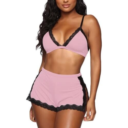 2pcs Womens Intamates Sexy Lace Sleepwear Babydoll Lingerie Nightdress Pajamas Soft Set