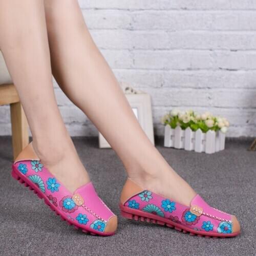 Autumn Ladies Printed Flat Shoes Fashion Patchwork Comfortable Non Slip New Casual Shoes